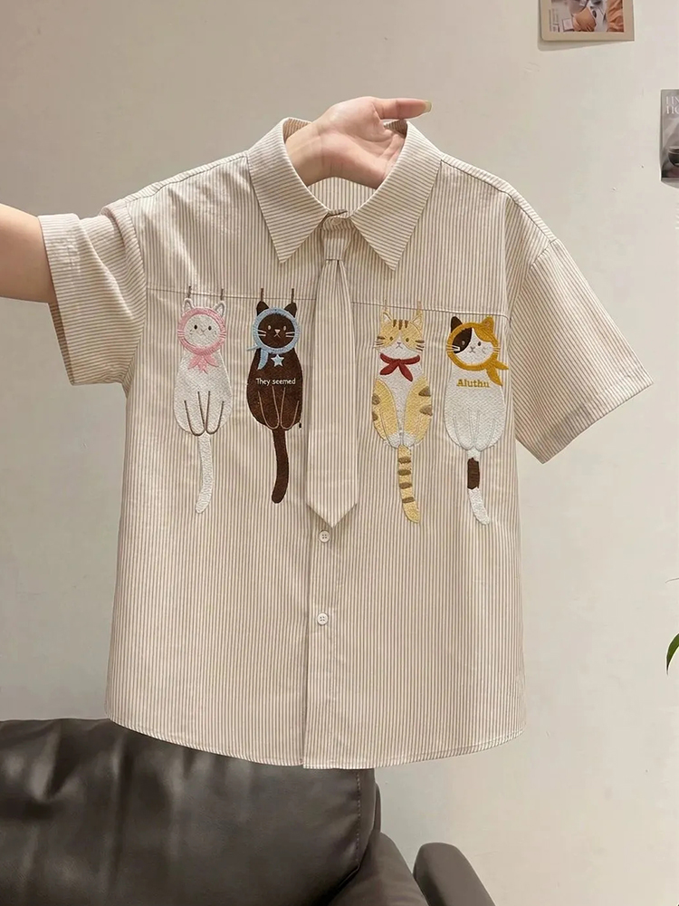 Embroidery On Shirt - Милая мультяшная блузка с вышивкой для