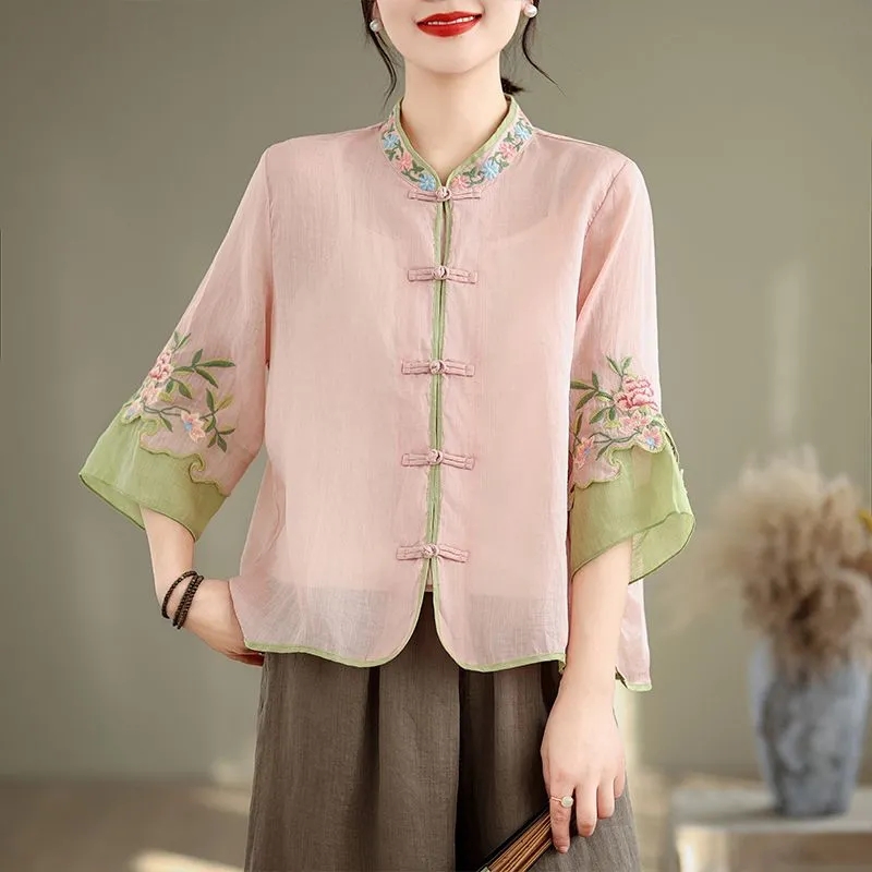 Embroidery Cardigan - Летняя женская рубашка-кардиган из хлопка и