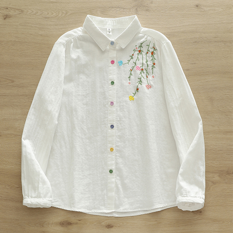 Embroidery Artist - Осенняя двухслойная хлопковая блузка с длинными