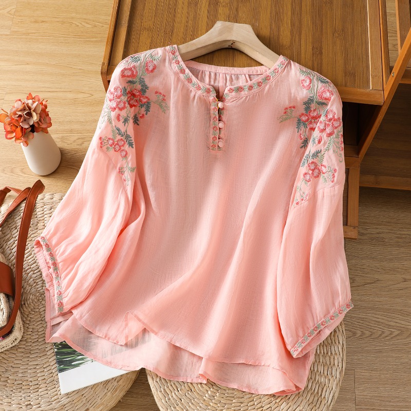 Embroidery On Shirt - Женская одежда в китайском стиле, блузки,