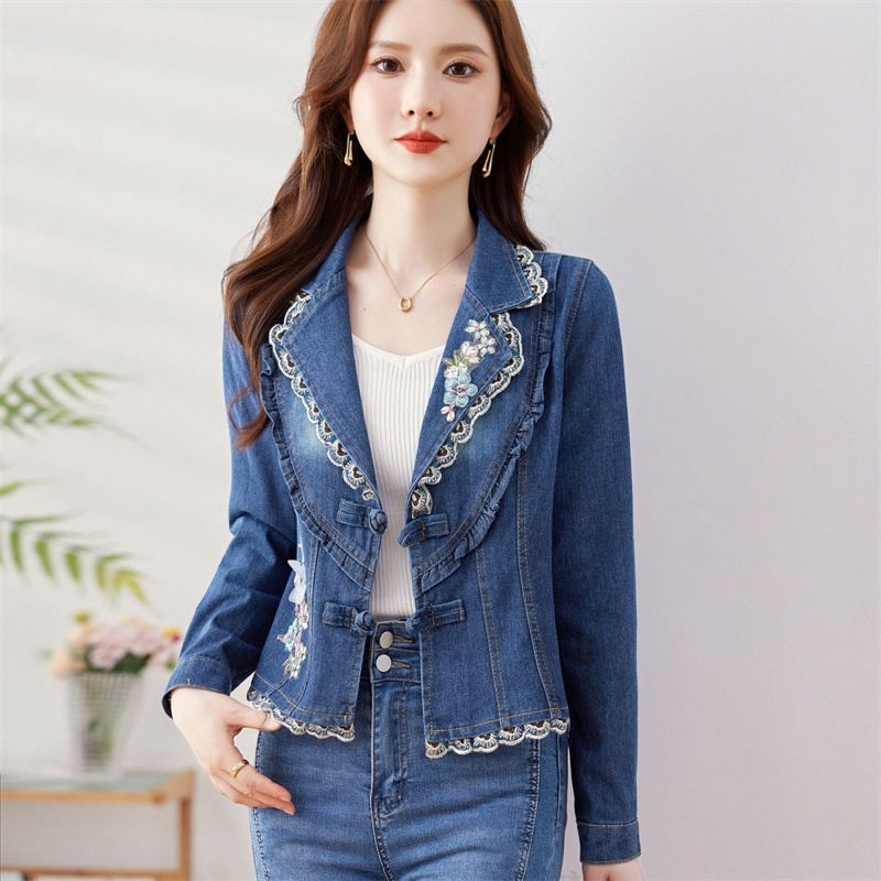 Embroidery Cardigan - Джинсовый костюм, повседневная куртка, весна-осень 2023,