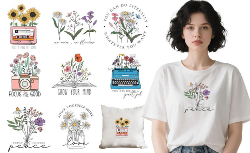 Embroidery On Shirt - Мультяшные цветочные термонаклейки для футболок, аппликации