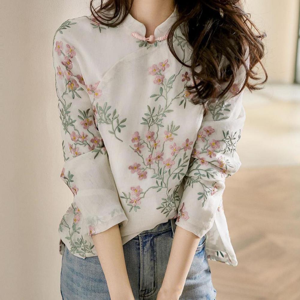 Embroidery Cardigan - Женская рубашка в китайском стиле с