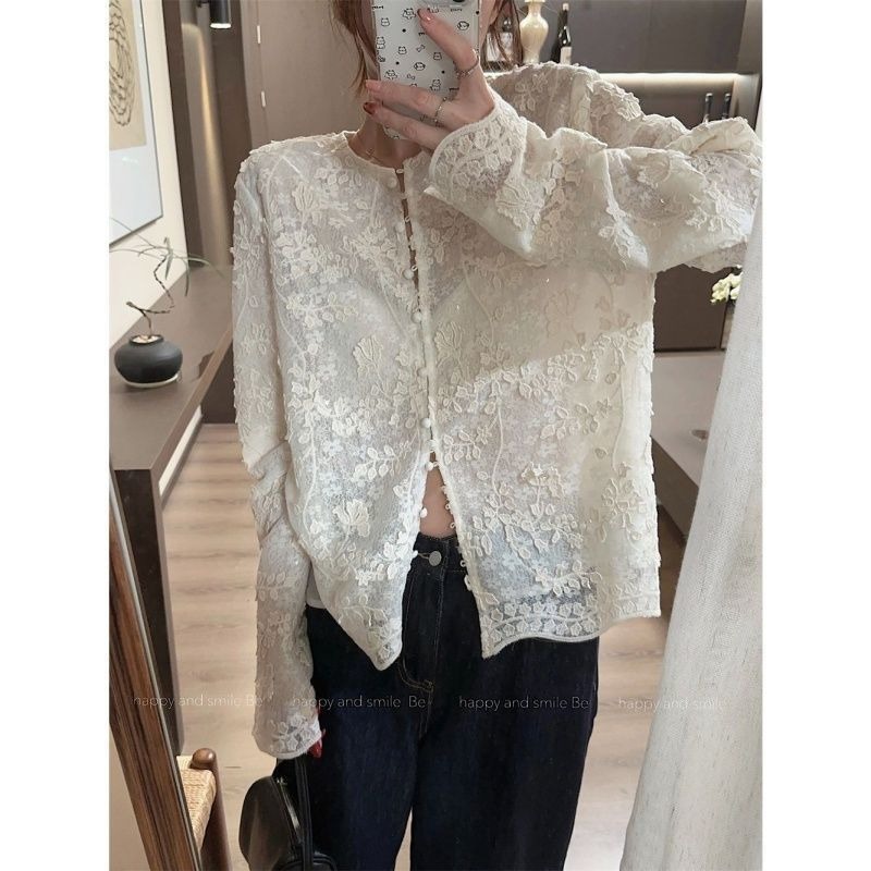 Embroidery Cardigan - Модная трехмерная кружевная рубашка с вышивкой,