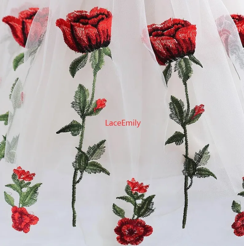 Красная роза Кружевная ткань с – обзор и цена Embroidery Roses